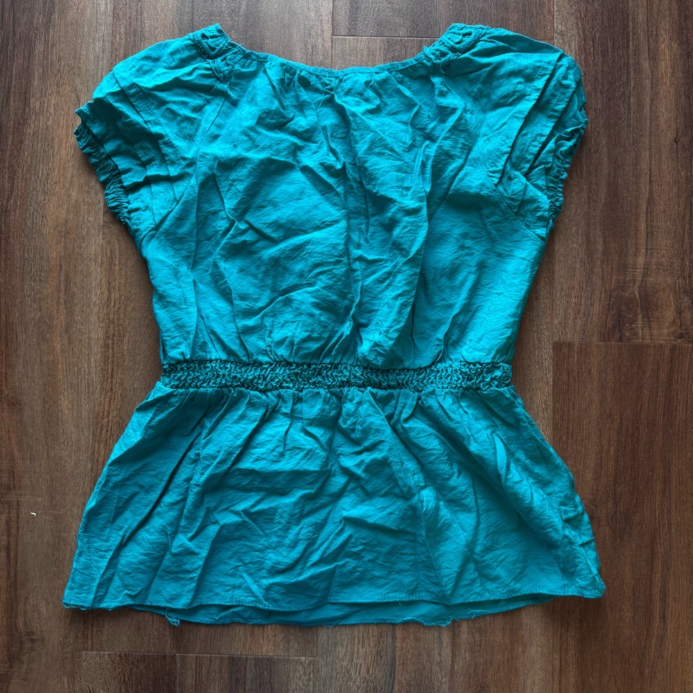 Vintage Y2K Cotton Express Blue Lace Fairycore Babydoll Short Sleeve Blouse Top - Picture 3 of 5